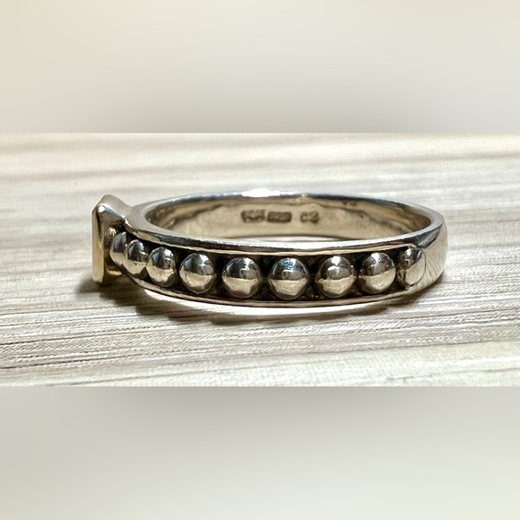 Designer ATR Sterling Silver & 14K Gold CZ Pebbled Band Ring, Size 6.75, 2g - Picture 8 of 11